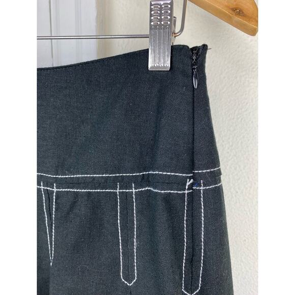 e-col-o-gie Women's 8 Black Embroidered Linen Blend Full A-Line Skirt - Picture 2 of 6